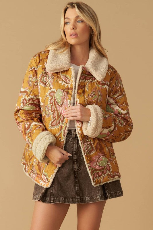 0260 Quilted Paisley Jacket with Shearling Trim