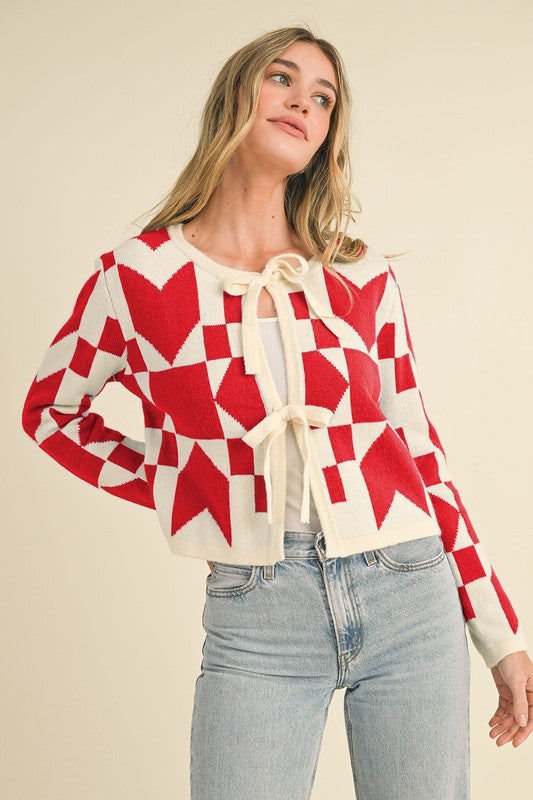 10707 Bow Front Crop Sweater Cardigan