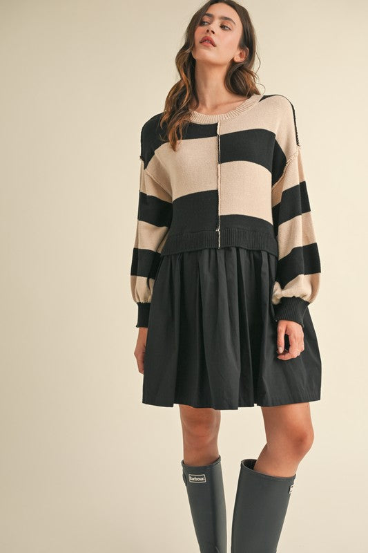 10734 MIXED STRIPED SWEATER DRESS