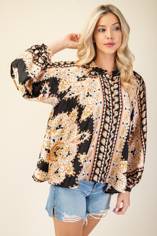 1147 Mirrored Scarf Print Blouse