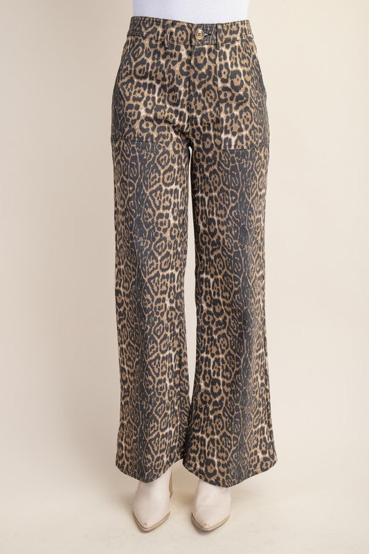 1270 Leopard Print Flare Jeans