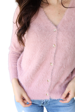 1625 FUZZY BUTTON SWEATER MAUVE