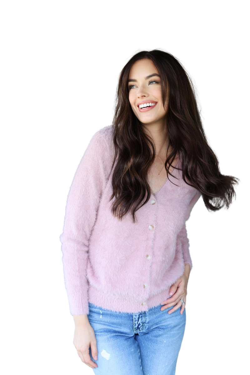 1625 FUZZY BUTTON SWEATER MAUVE