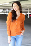 1625 FUZZY BUTTON SWEATER RUST