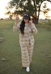 Mustard Plaid Flannel Two-Piece Set – Vintage-Inspired & Relaxed Fit