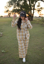 Mustard Plaid Flannel Two-Piece Set – Vintage-Inspired & Relaxed Fit