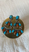 1647 H78  CHANDLIER TURQUOISE AND AMBER FASHION EARRINGS