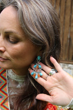 1647 H78  CHANDLIER TURQUOISE AND AMBER FASHION EARRINGS