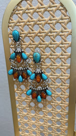 1647 H78  CHANDLIER TURQUOISE AND AMBER FASHION EARRINGS