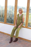 160 Green Corduroy Vest with Pearl Snaps & Embroidered Pockets