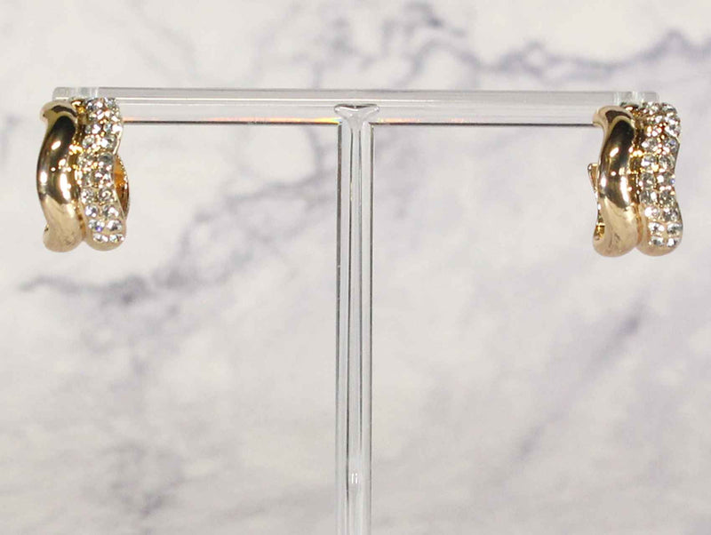 2395 Gold Crossover Crystal Huggie Earrings – Elegant Everyday Sparkle