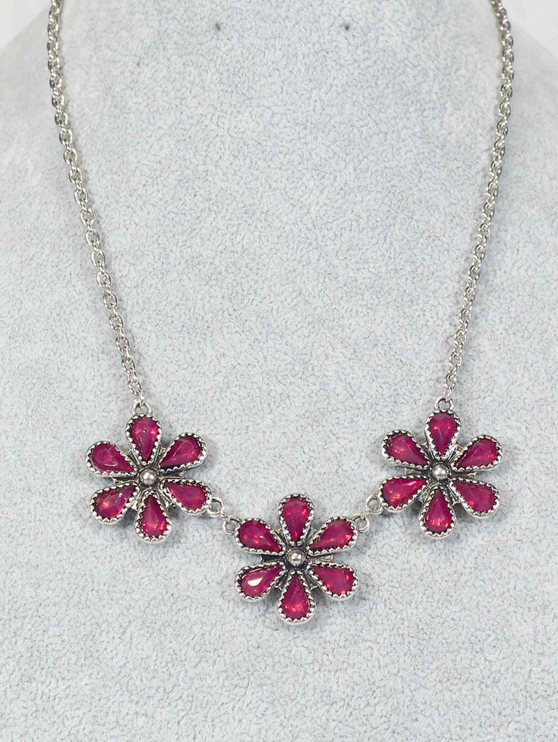 1220 Ruby Red Floral Necklace – Bold & Playful Statement Piece