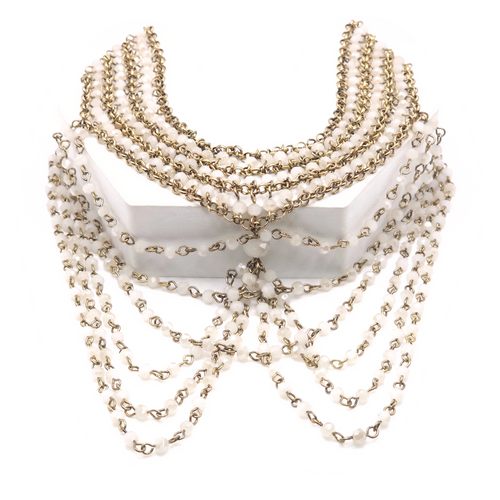 Layered Gold Chain Necklace with Pearls – Statement Choker 8020