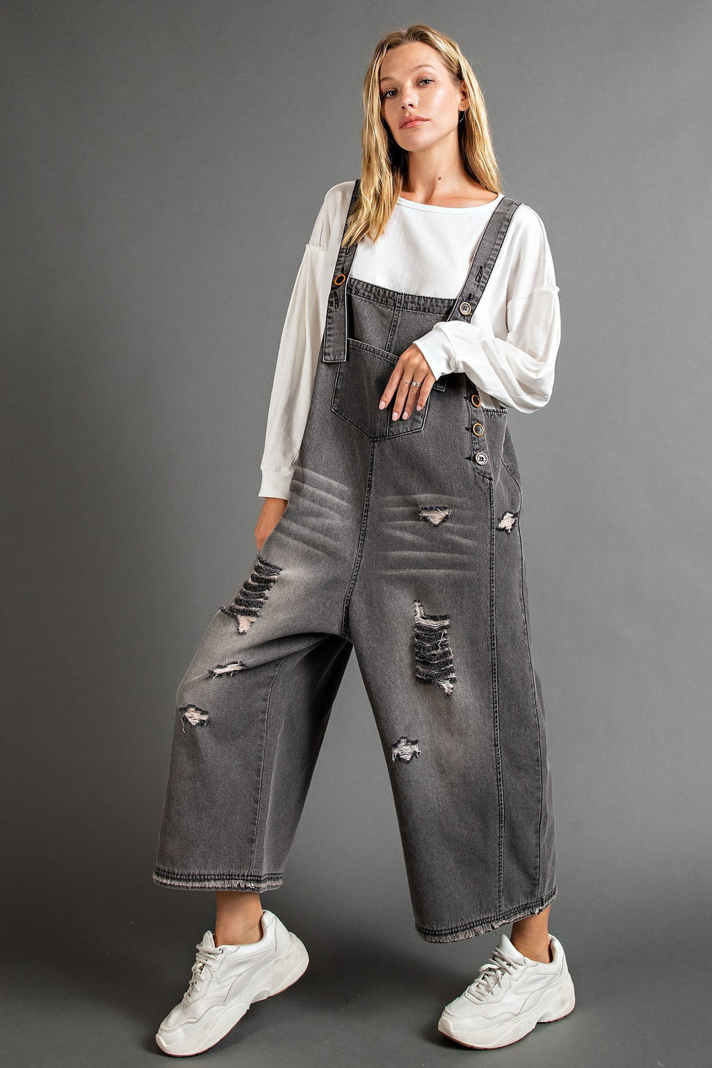 2121 OVERSIZED WASHED BLACK DENIM OVERALLS – Three Bears